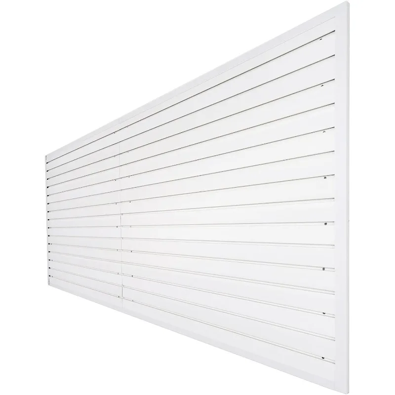 (White)Slatwall Panels 4x8 ft Garage Wall Storage System,  Garage Slatwall for Tool Organization Peg Board