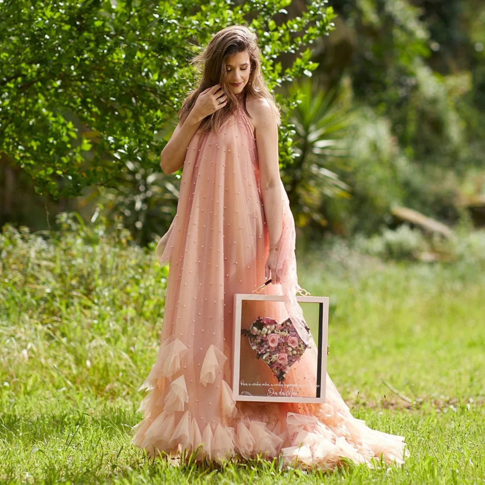 halter-light-pink-peach-a-line-pearls-evening-dress-ruffled-floor-length-pregnant-dresses-with-long-train-loose-sleeveless-gown