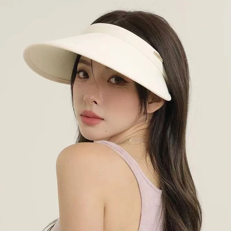 2026 Outdoor Sports Empty Top Sun Hat Women Fashion Solid Color Ice Silk UV Protection Hats Woman Light Wide Large Brim Hats
