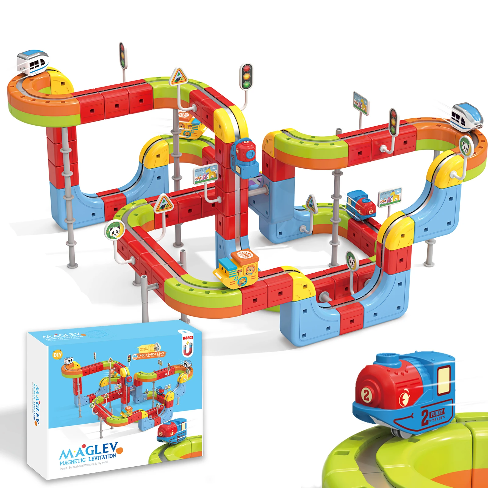 Juego de tren de fusión de vías: riel magnético 3D Infinity de 168 piezas con cubos de vástago mixtos y partidos, juguete mágico flexible de pista de carrera para niños