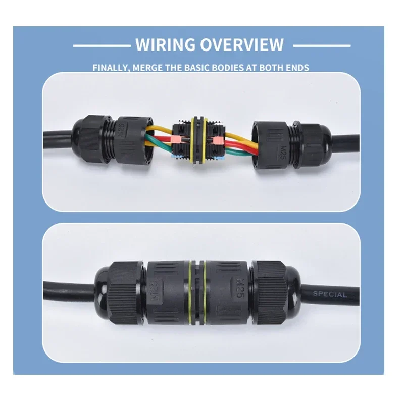 Connettore per cavo elettrico per scatola di giunzione impermeabile esterna IP68, facile da installare, M16 M20 M25 per gamma di cavi Ø3.5-14mm a 2 vie