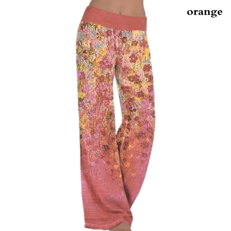 Summer Casual Cotton Linen Beach Pants Loose Retro Bohemia  High Waist Solid Color Straight Trousers Printed Yoga Wide Leg Pants