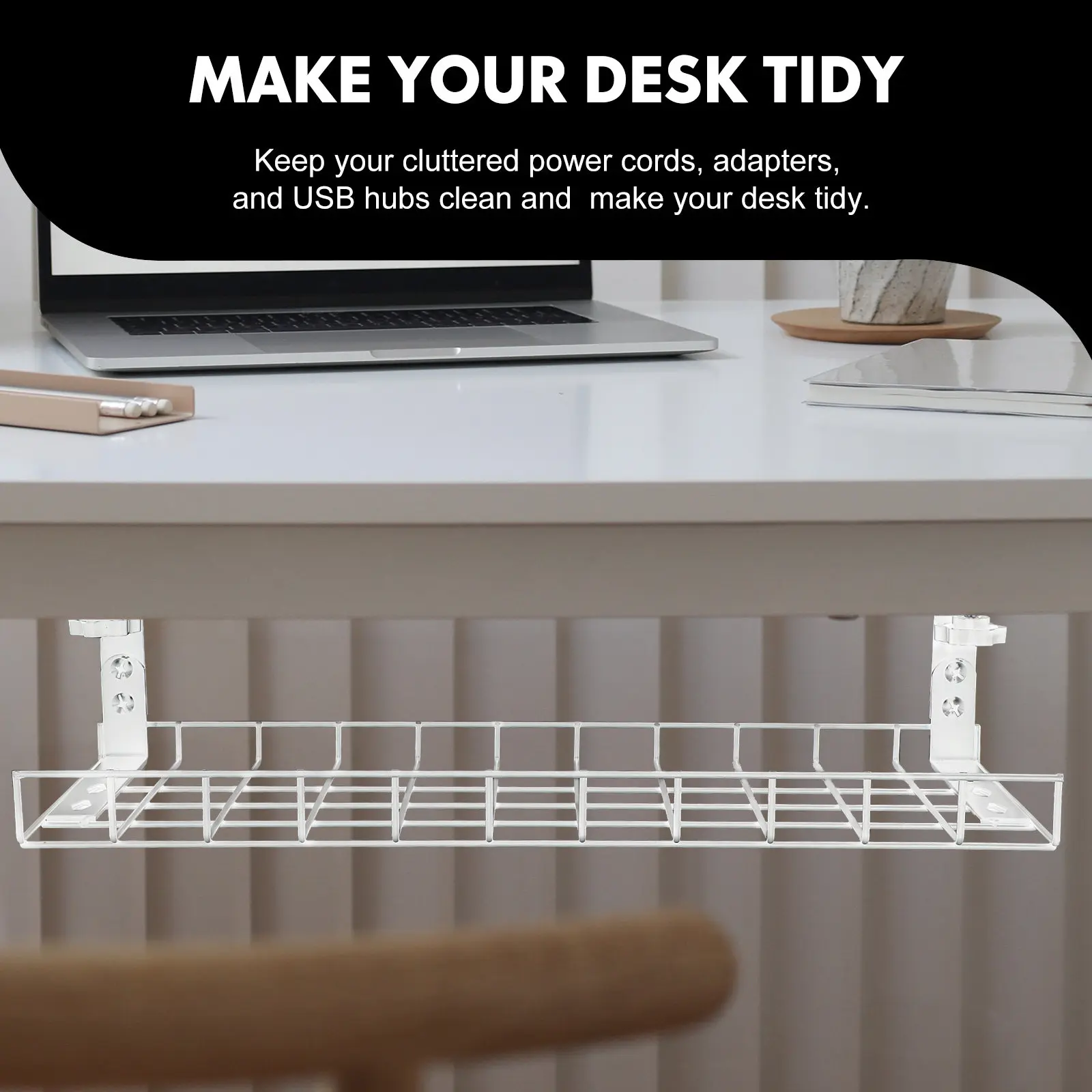 

Органайзер для кабелей под столом: компактное и упорядоченное решение для беспорядочно расположенных силовых кабелей, адаптеров, USB-хабов. Держатель для кабелей, лоток для стола.