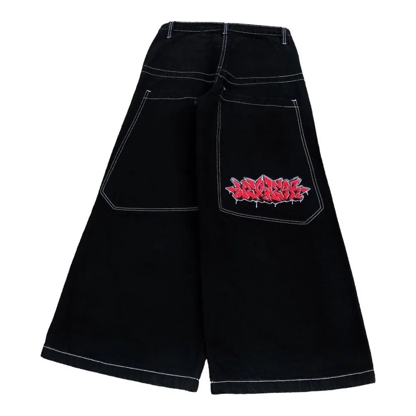 Base Trendy High Street Jnco Embroidery demin Jeans for Men Women Hip Pop Loose Fit Wide Pants for Couple Middle Rise Jeans