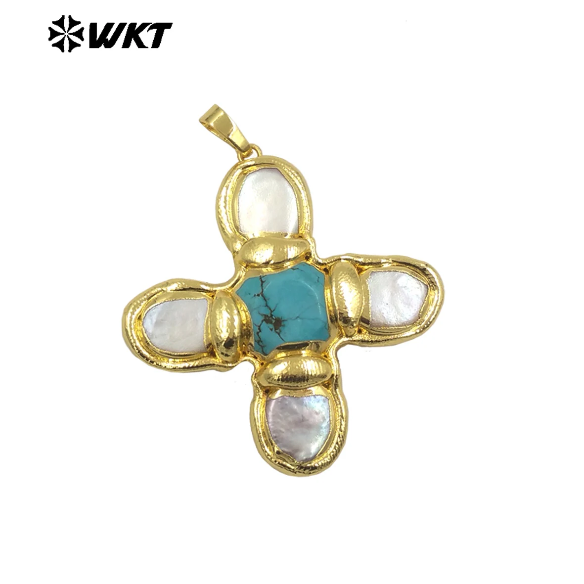 

WT-JP401 Exquisite Accessory Pendant With Natural Freshwater Pearl And Turquoise Stone Cross Shape For Jewelry Handmade Gift