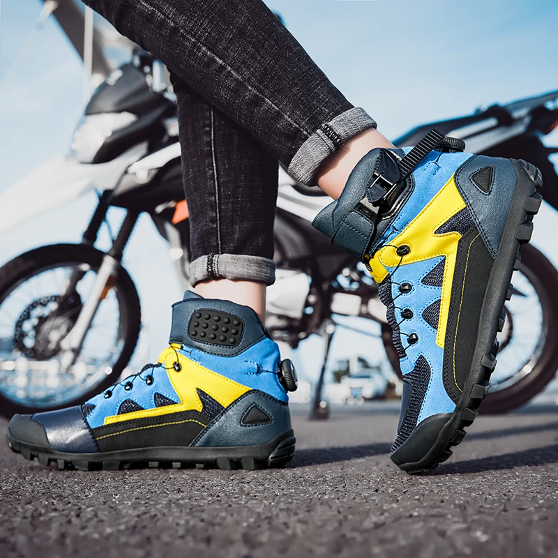 

New Off-road Recreational Protection Fall Resistant Waterproof Racing Men's Non-slip Biker Shoes Microfiber Leather Biker Boots