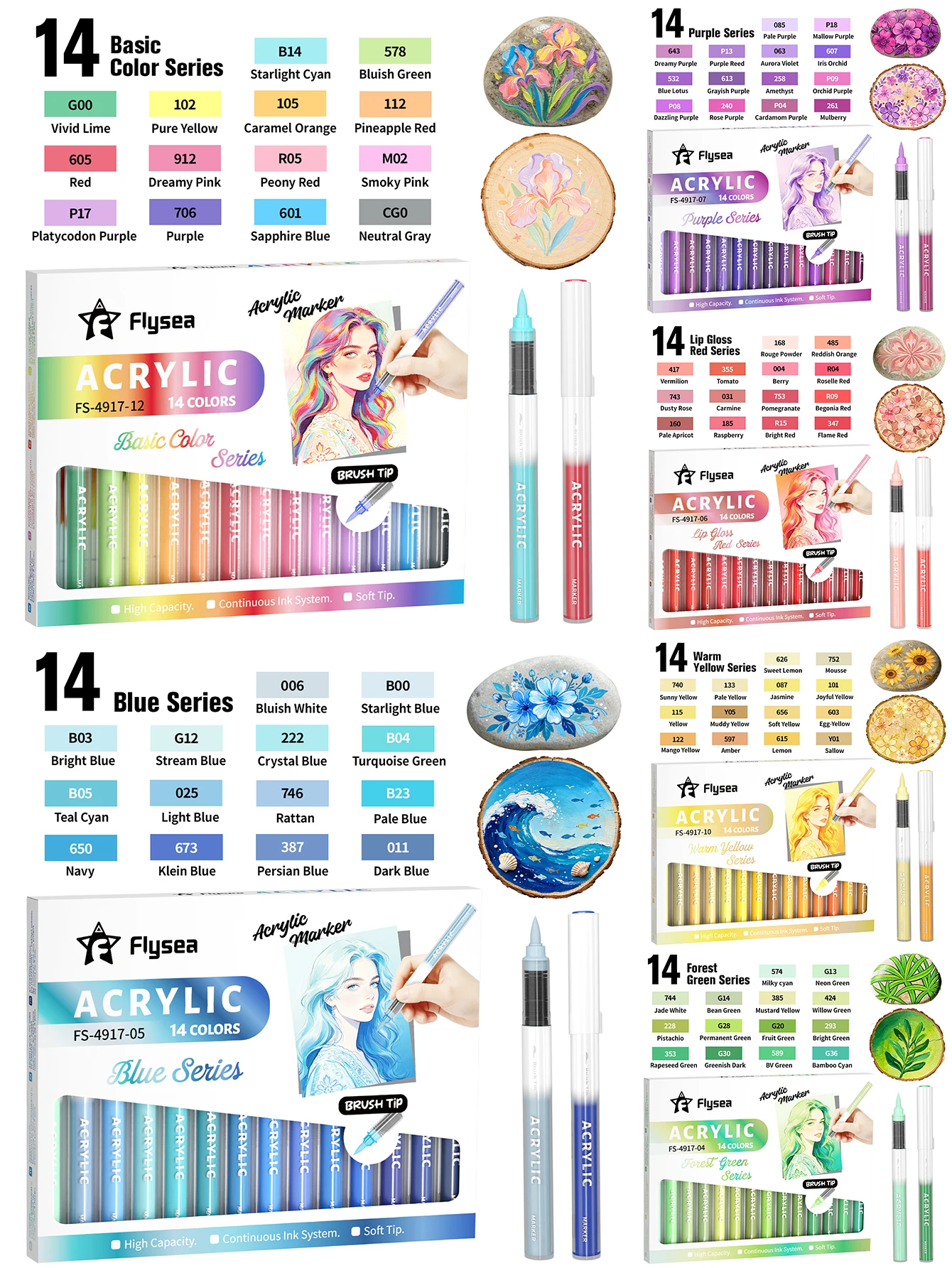 Flysea New 36/24/16/14 Colorful Acrylic Markers, Paint Markers, Writing and Drawing Pens, Acrylic Paint Markers, 0.5-5mm Tip, Stackable Colors, Strong Coverage, Felt-Tip Pen Stationery Set, Student Drawing and Anime Art Supplies, Non-Smudging Hand-Drawn Art Supplies for School and Art Studio, DIY Creation, School Art Supplies, Back-To-School Season.