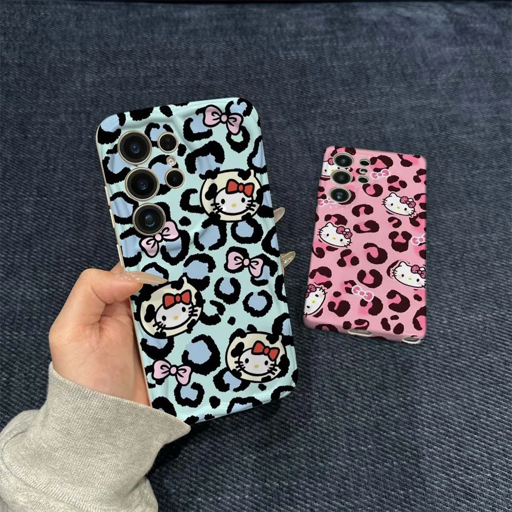 

Kitty Art Leopard Pattern For Samsung Galaxy S21 S23 S24 S25 S26 FE Lite Plus Ultra 5G Wave Oil Film Phone Case
