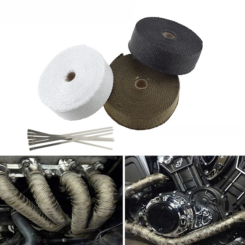 Motorcycle Exhaust Header Heat Wrap, Fiberglass Heat Shield, Header, Packing Tape, Thermal Protection Universal 5m