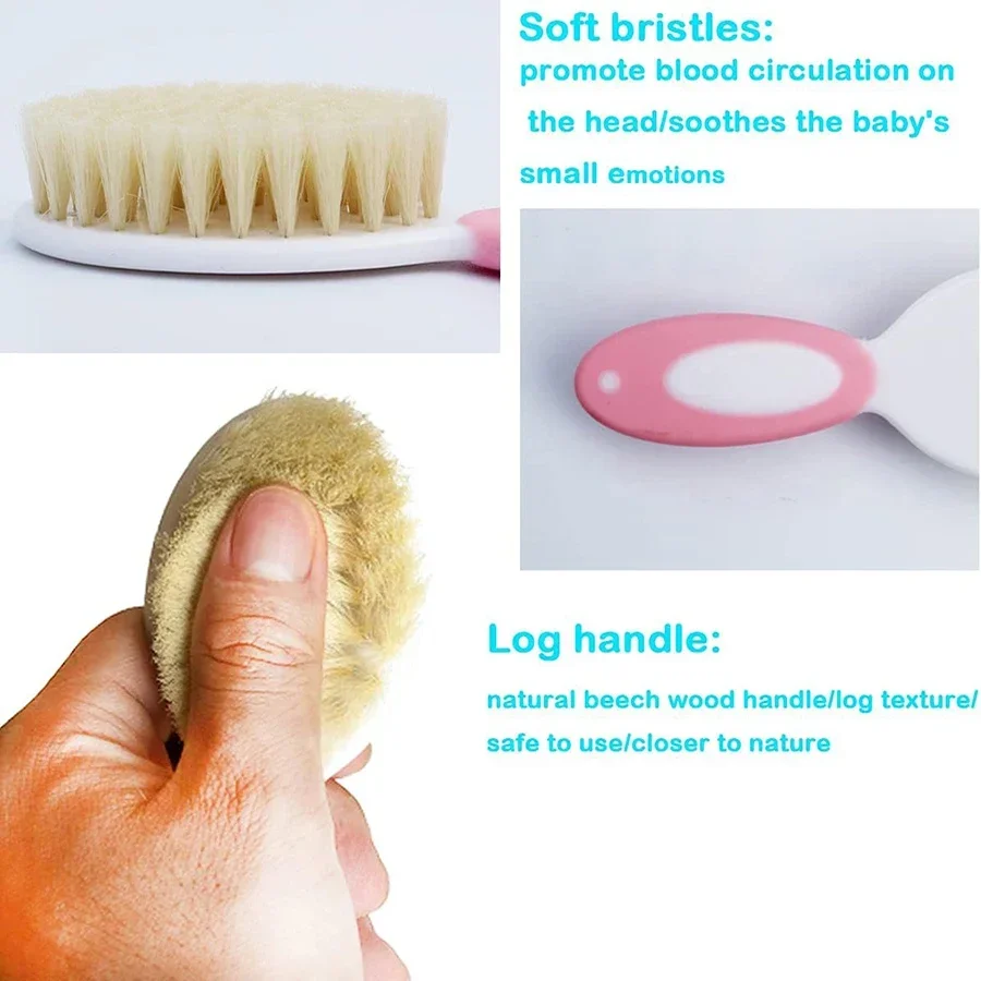 Baby Hair Brush Set for Newborn Toddlers Soft Bristles Silicone Cradle Cap Massaging Brush Infant Hair Care Bathing Soft Comb