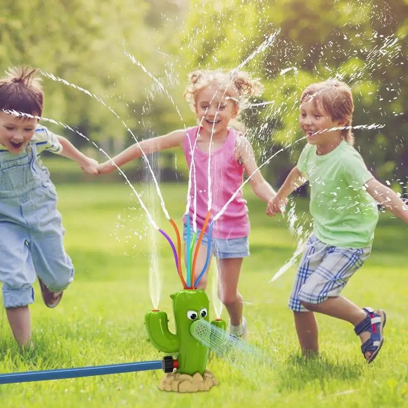 Sprinkler For Kids Backyard Spinning Cactus Sprinkling Toy Children's Splashing Fun Toy For Summer Days Attaches To Garden Hose