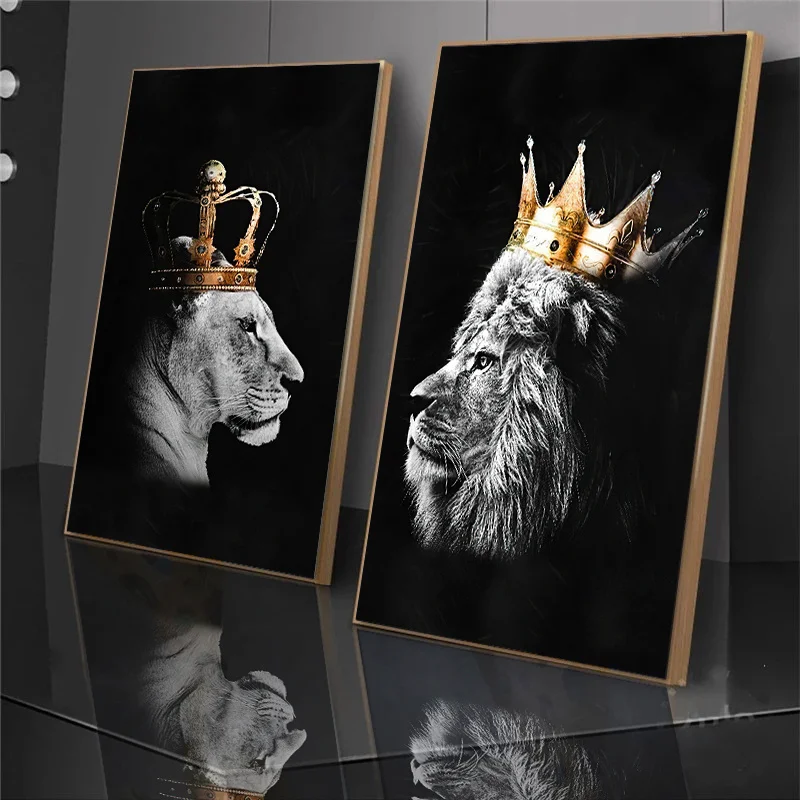 Modern The Lion with A Crown Home Decoration Painting Lioness Queen, Lion King Canvas Poster Print Lion Family Mural Wall Art