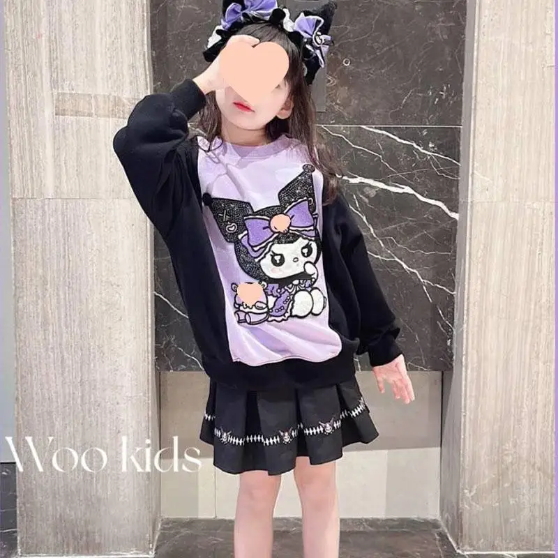 Cartoon Kuromi Mädchen koreanischen Rock Outfit Anime Sanrios Kinder lässig Pullover Falten rock Mode Frühling Herbst Kinder Kleidung Geschenk