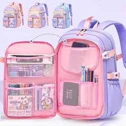 Sac à dos d'école primaire de grande capacité, sac d'école coloré mignon pour filles de 1 à 5 ans, étanche, lapin de dessin animé