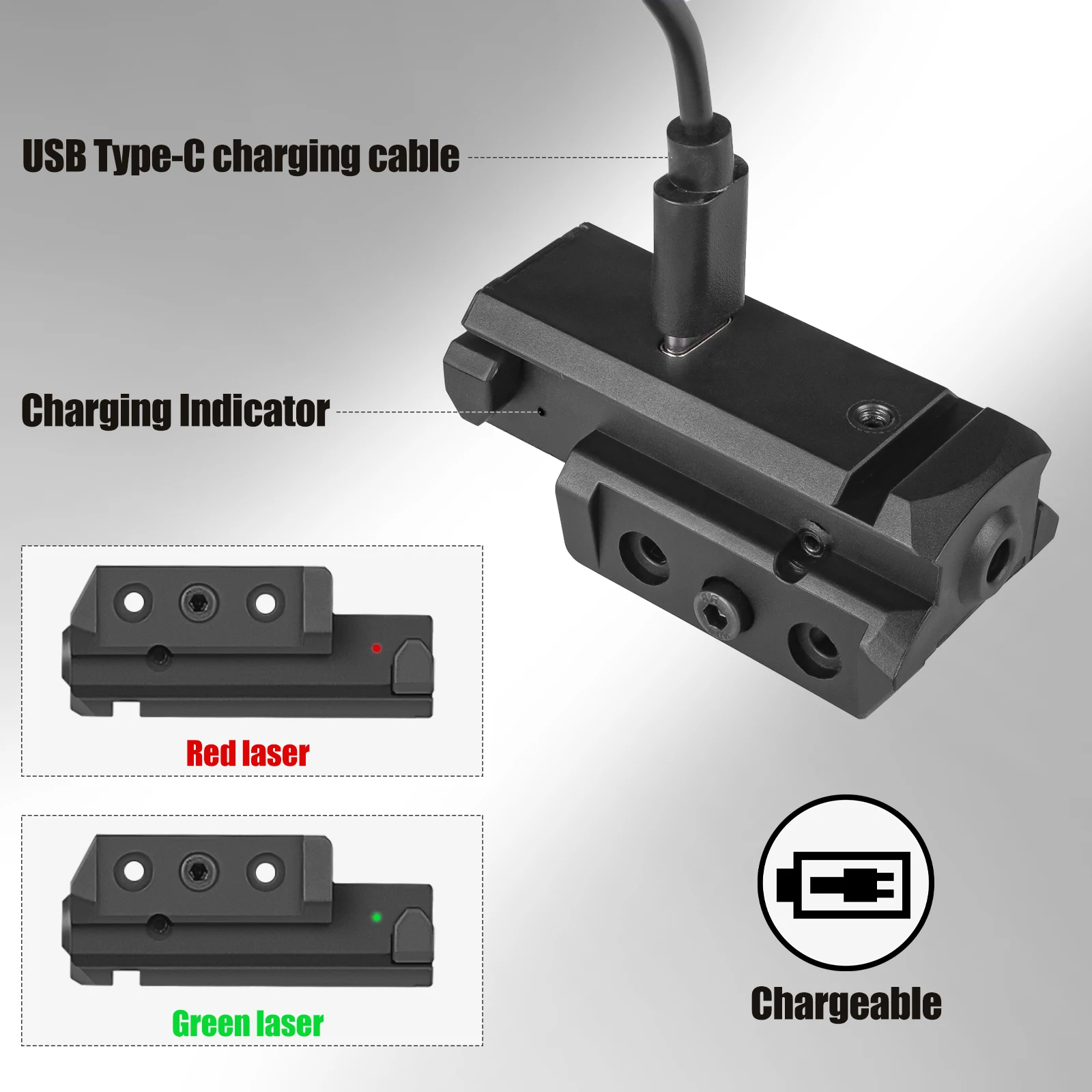 

Красный/Зеленый лазерный прицел для пистолета и винтовки, быстрая зарядка через Type-C, планка Picatinny , ультра-точная тактическая точность