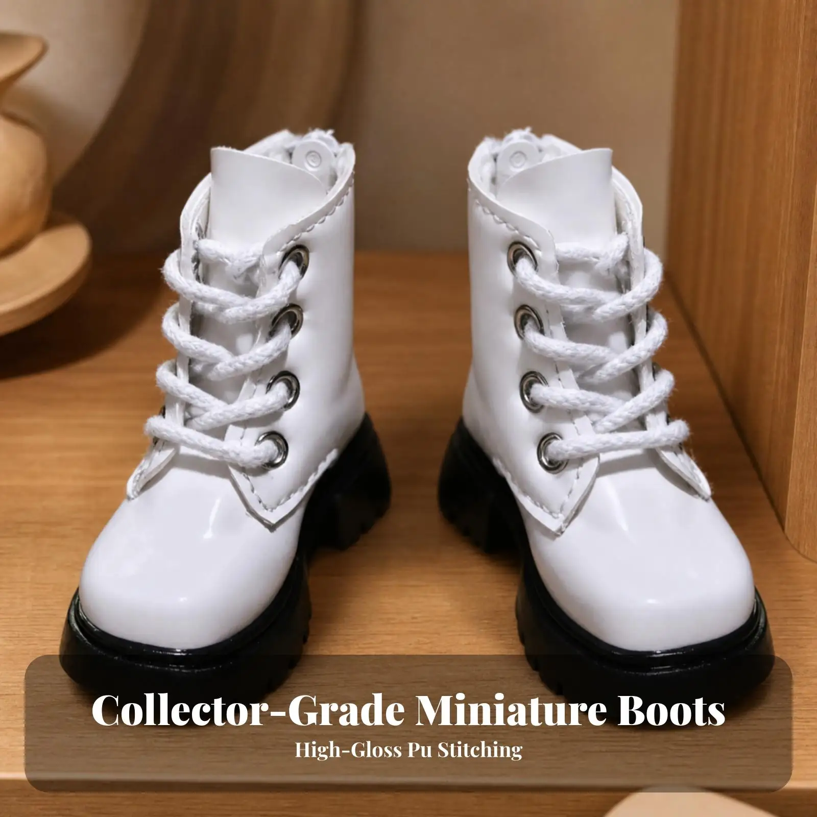 Edgy Doll Boots PU Leather Chunky Heel Lace Up Front Stitched Panels for Compatible Dolls Miniature Fashion