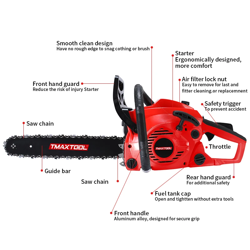 1300w 42.2cc Professional Portable Wood Cutting Machine Petrol Right Angle Rounded Corner Chain Saw