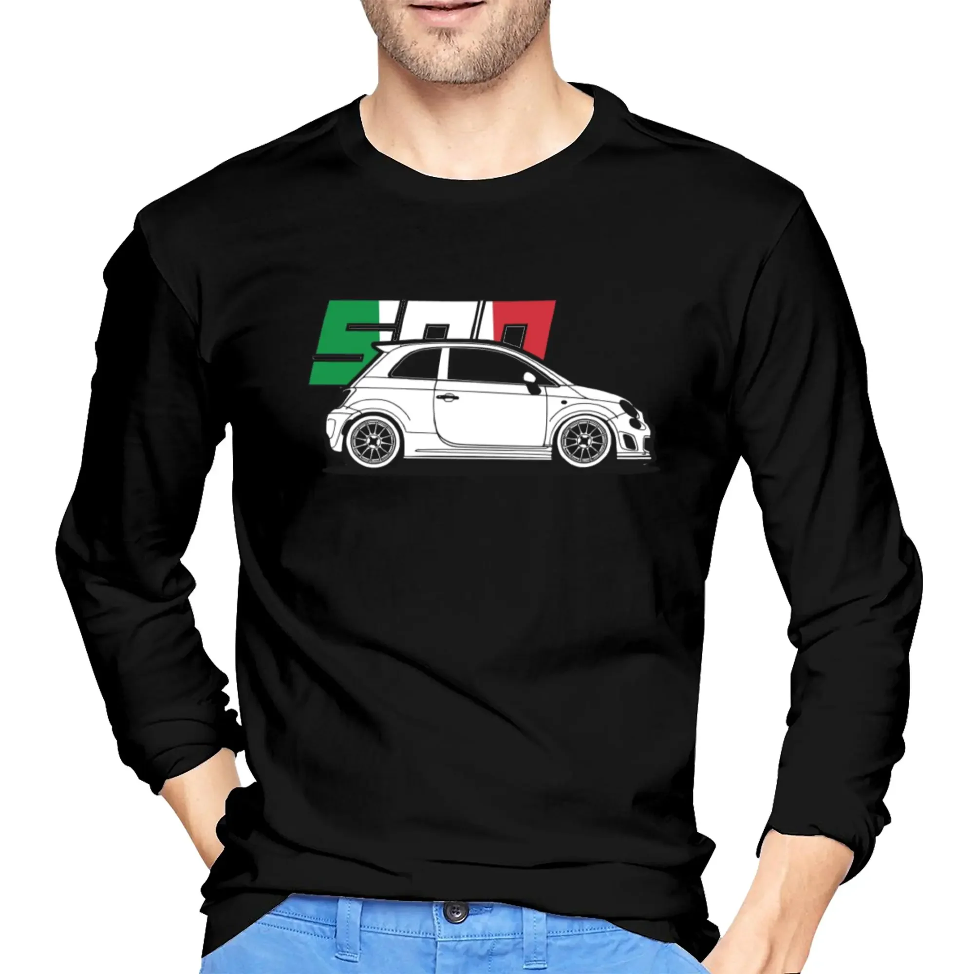 

Fiat 500 Abarth Men's Long Sleeved T-shirt Casual Round Neck T shirts Spring and Autumn Men tops