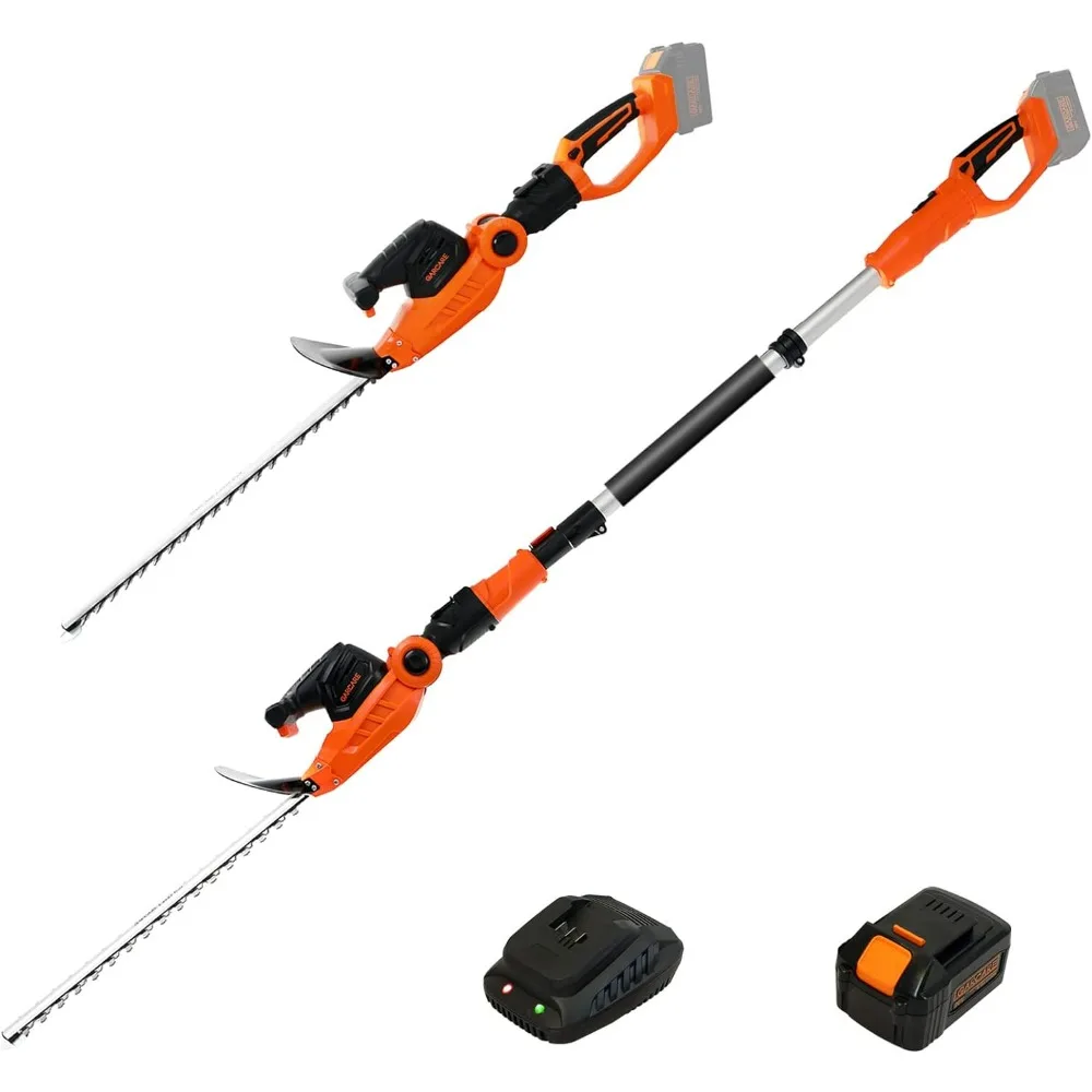 

Cordless Pole Hedge Trimmer, 2 in 1 Electric Telescopic Hedge Trimmers Long Reach with 20V 4.0Ah Battery and Quick Charger