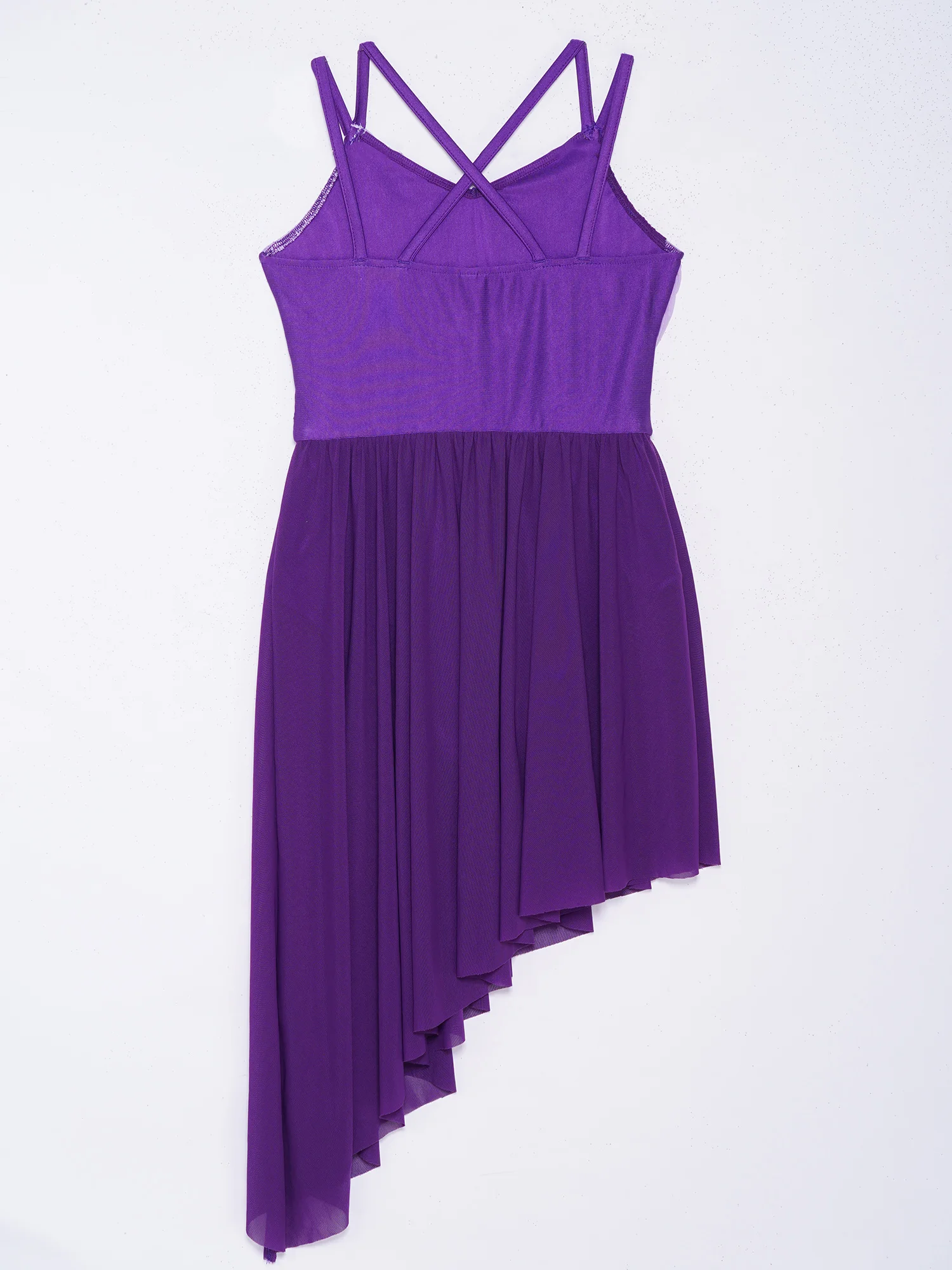 

Kids Girls Gradient Lyrical Dance Dresses Shiny Rhinestones Asymmetrical Sheer Mesh Dress for Figure Skating Modern Dancewear