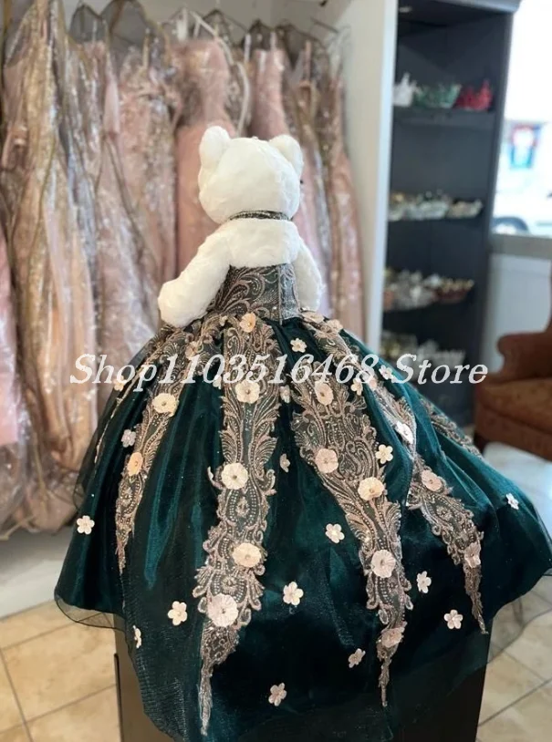 Abito personalizzato Quinceanera Teddy Bear color caramella collo alto Delicate Appliques floreali collegamenti speciali