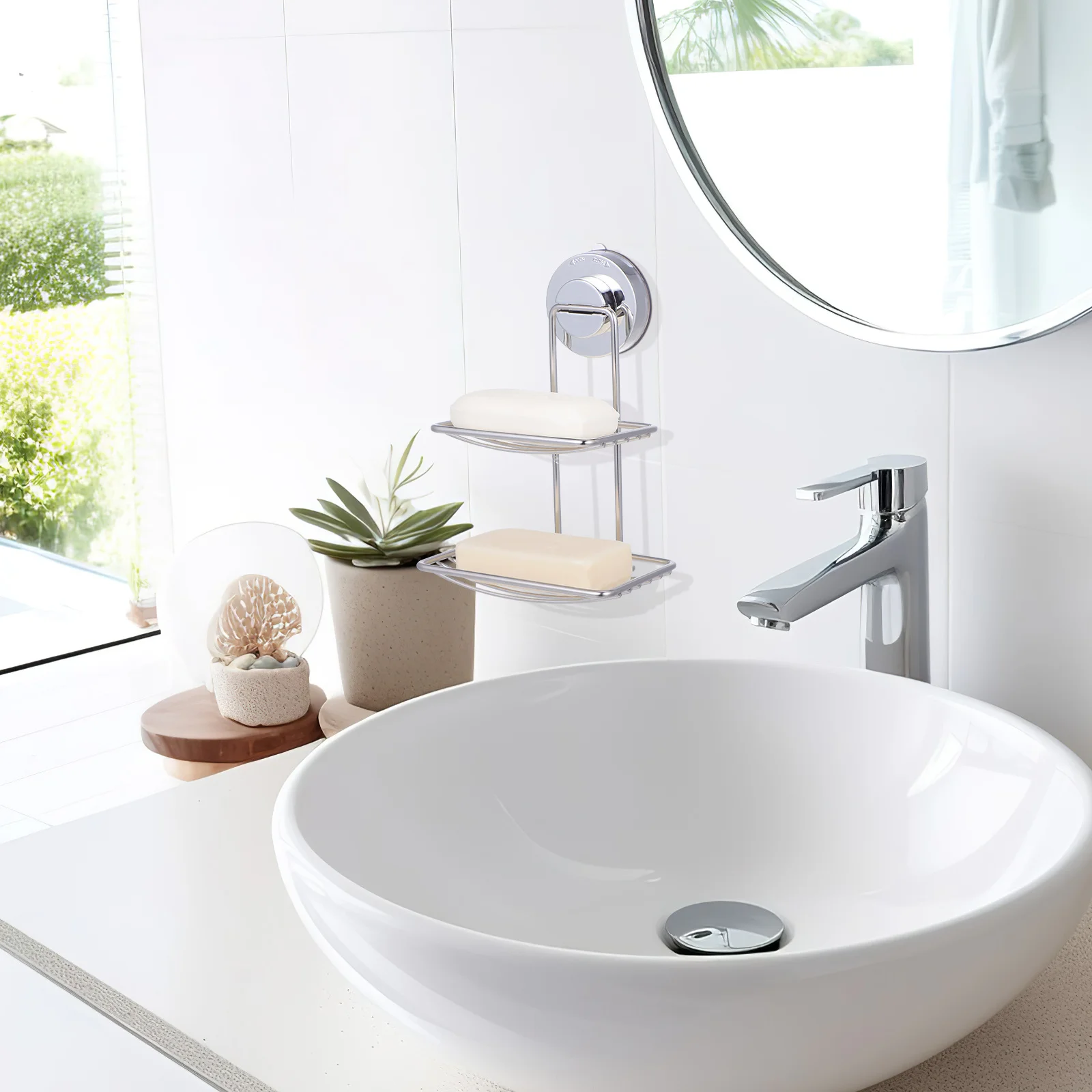 

Stainless Steel Double Layer Soap Dish Holder Strong Suction Cup For Bathroom Kitchen Shower Soap Basket