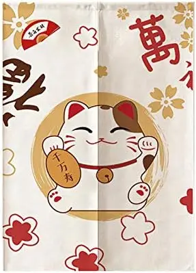 Lucky Cat Noren Japanese Curtain - Charming Entrance Decor for Home & Shop, Traditional Style, Ideal for Doorway & Window