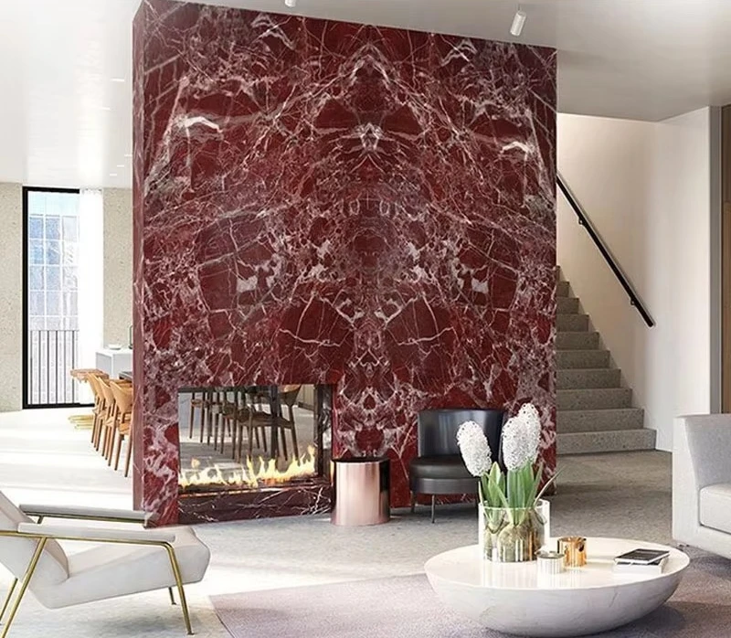 Elegant Natural Rosso Marble Rectangle Waterproof Coffee Table for Decorative Bedroom Home Furniture
