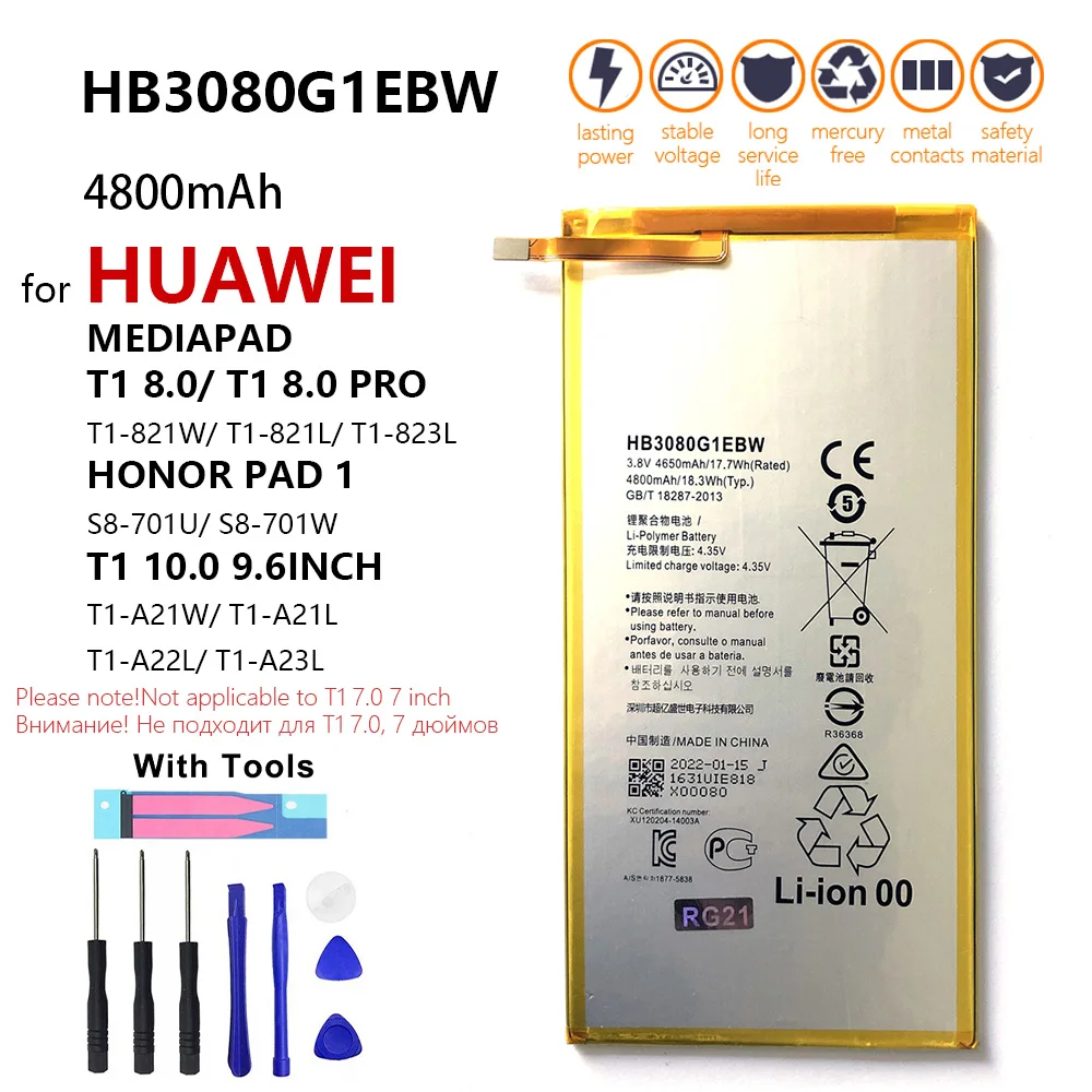 100% Original 4800mAh HB3080G1EBW/HB3080G1EBC Battery For Huawei MediaPad T3 10 AGS-L09 AGS-W09 AGS-L03 T3 9.6 LTE With Tools