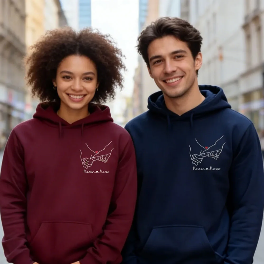 เสื้อฮู้ดคู่รักสั่งทำพิเศษ พร้อมชื่อและวันที่ ของขวัญวันวาเลนไทน์ เสื้อฮู้ดคู่รักเข้าชุด ฉลองวันครบรอบแต่งงาน คำสัญญาอมตะ