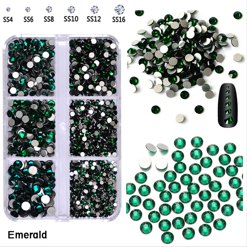 YanRuo Crystal Rhinestones SS4-SS16 Emerald Non Hotfix Glass Glitter Flatback Decorative Beauty Accessories Gems For Nail Art