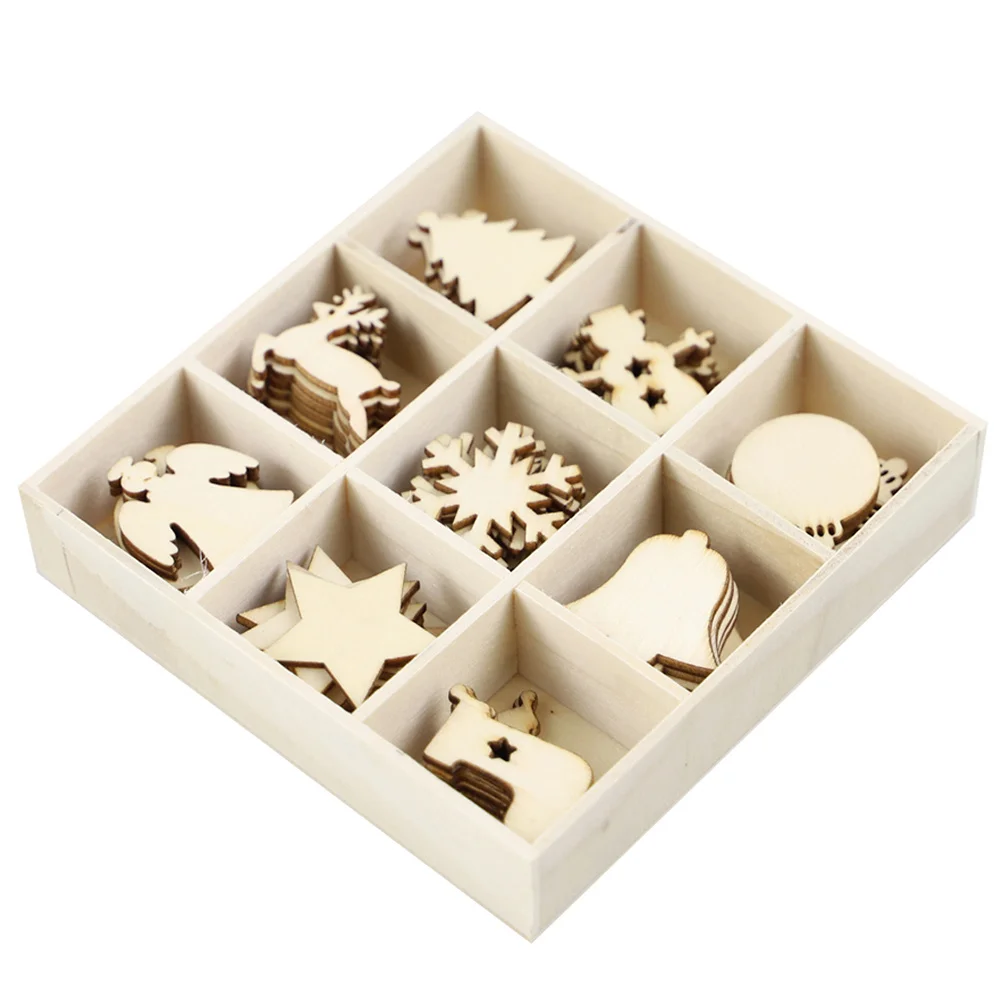 

72Pcs Christmas Wooden Pendants DIY Graffiti Craft Kit for Kids Distinctive Handmade Hanging Decorations Home Party Art Set