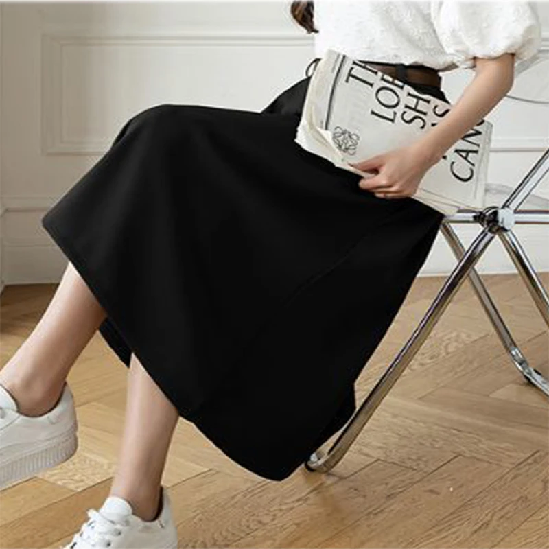 Summer A-line Skirts Women Elegant Office Ladies High Waist Streetwear Midi Simple All-match Spring Popular Design Chic Faldas