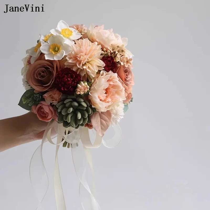 

JaneVini Vintage Bride Flowers Bouquet Artificial Peony Roses Bridal Bouquets Wedding Accessories for Brides Hochzeitsstrauß