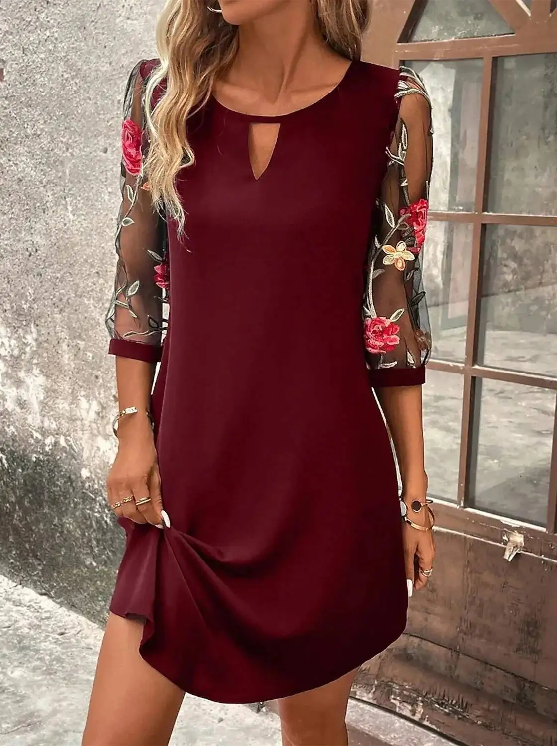 Luxury Dress Women's Perspective Mid Sleeve Printed Round Neck Mini Skirt Summer Party Dress Fashion Sexy Women Mini Dress LX5A