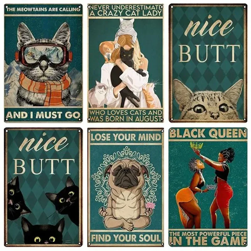 Coffee Tea Easily Distracted By Cats Vintage Metal Tin Sign Black Cat Wall Decor Art Toilet Tissue Tailor Bathe Manicure decor