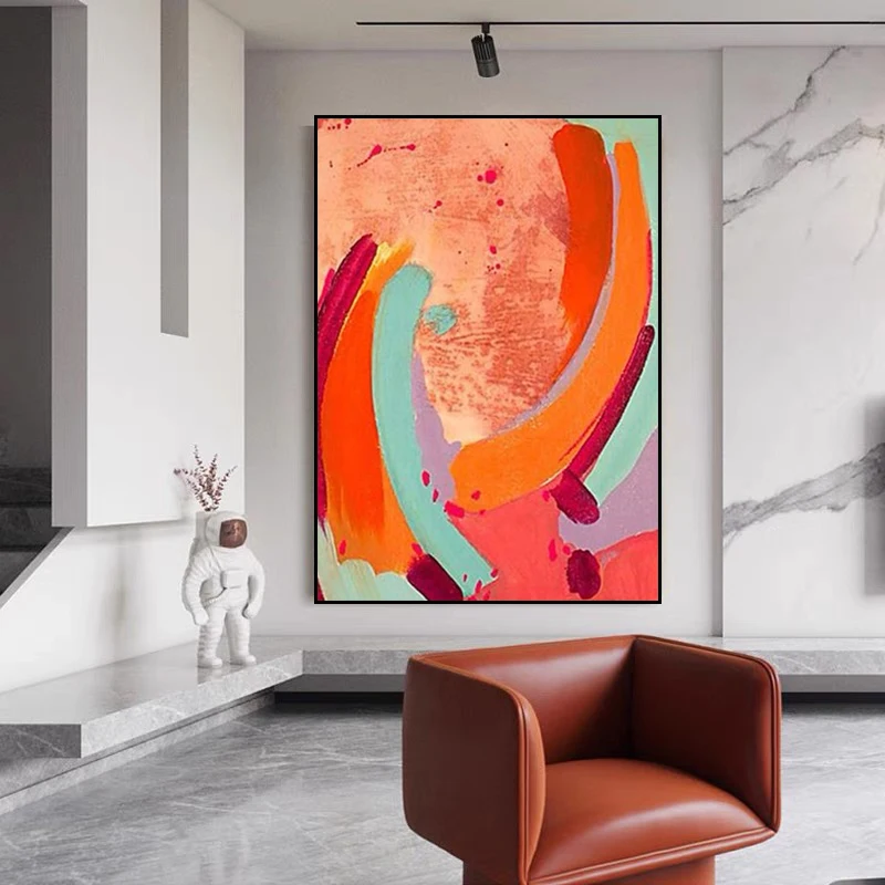 

Handcrafted Modern Abstract Luxury Orange High-End Oil Painting Wall Art Images On Canvas For Home And Living Room Decor