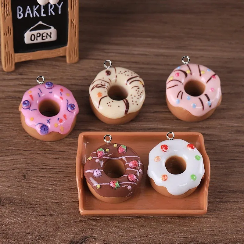 10Pcs Sweet Cream Chocolate Donut Resin Charms Simulation Food Doughnut Crafts Pendants for Earrings Keychain DIY Jewelry Make view 6