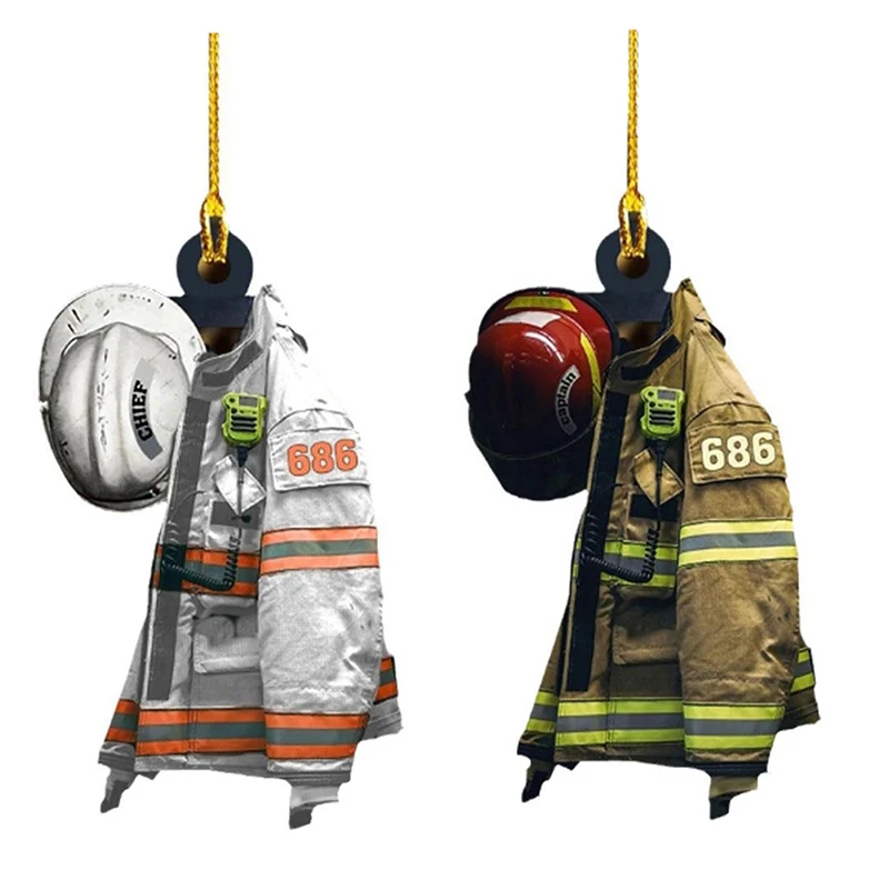 1PC Car Hanging Decor Firefighter Coat And Hat Simulation Model Fire Fighting Truck Car Interior Decor Pendant Gift