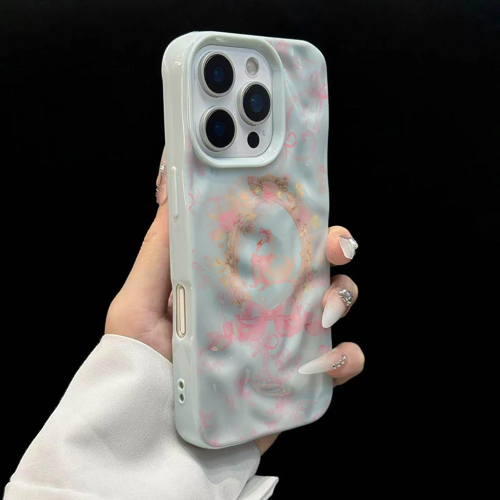 Koreanisches Mädchen Niedliches Schwanenmuster Handyhülle für iPhone 17 16 15 14 13 12 11 Pro Max 14 Plus 17Air Falten-Wellen Weiche Silikonhülle – Detail 10