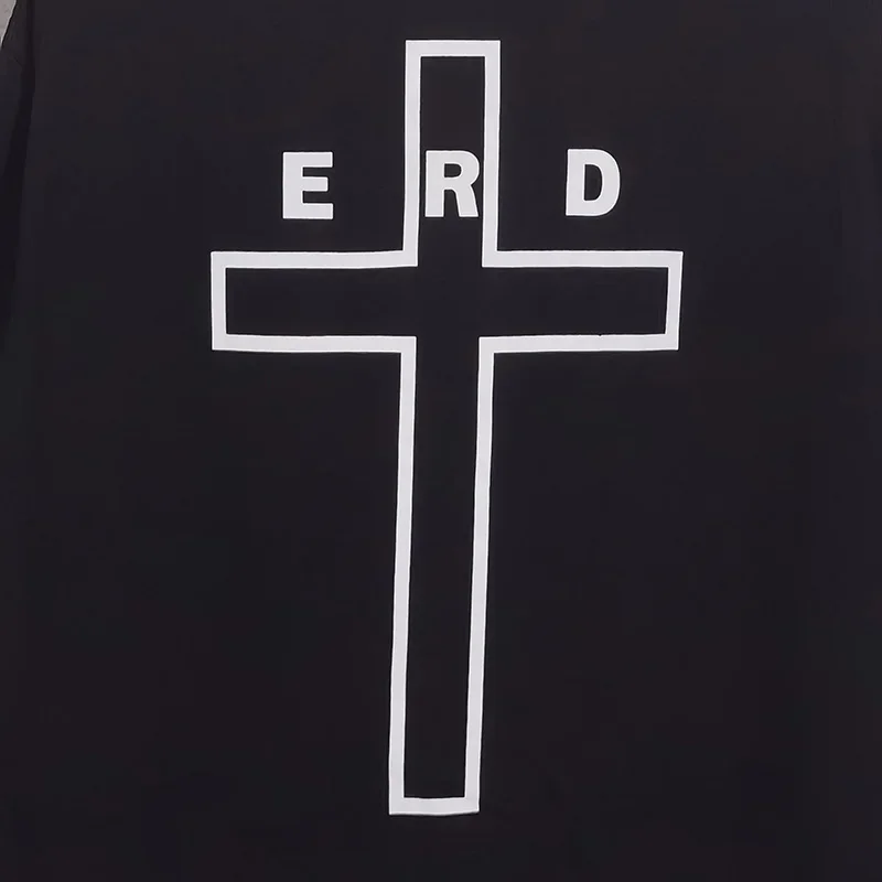 24SS Streetwear Full Letters Printing Cross ERD T-Shirt Men Women Black Oversized Short Sleeves Top Hip Hop T Shirt Inside Tags