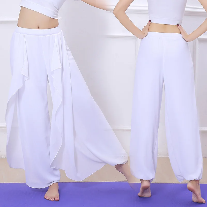 White Dance Rhyme Yoga Pants Sports Women's Chiffon Performance Clothing Pants Loose and Flowing Dance Pants Belly Dance Pants