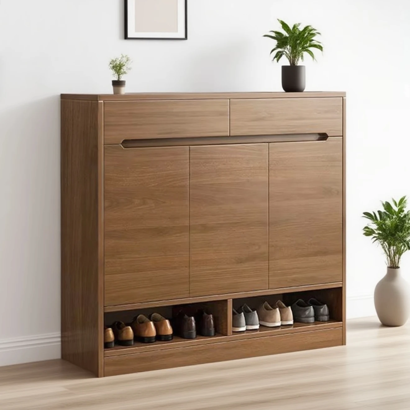 2025 New and Popular Solid Wood Color Shoe Cabinet for Home with Large Capacity Storage Tool for the Entrance Hall