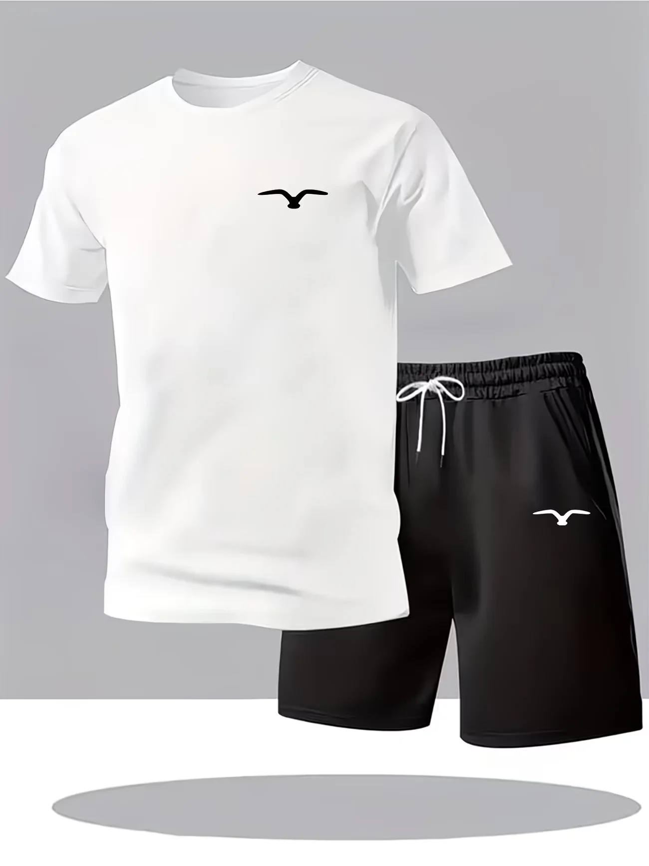 

Men's 2 Piece Casual Outfit Seagull Logo Mesh T-shirt and Shorts Set Quick Dry Perfect Gift for Summer Man Sports Tracksuit