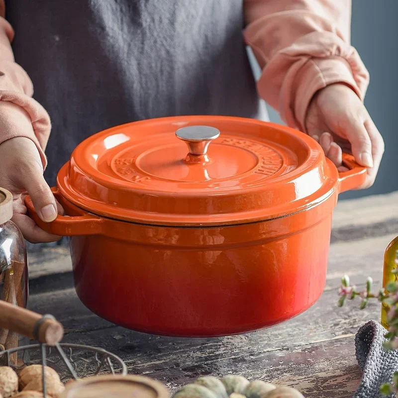 Cast Iron Enamel Casserole Pot, Dutch Soup Pot, Stock Pot with Lid, Suitable for All Stove Types, Oven Safe, 24cm