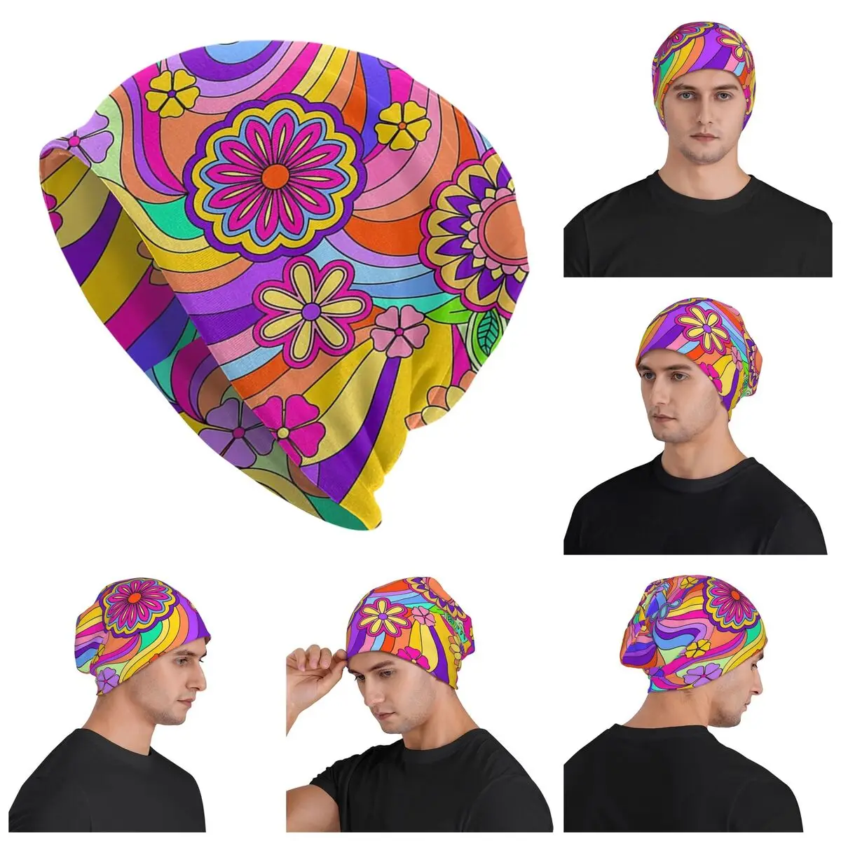 

Groovy Psychedelic Flower Power Warm Knitted Cap Fashion Bonnet Hat Autumn Winter Outdoor Beanies Hats for Unisex Adult
