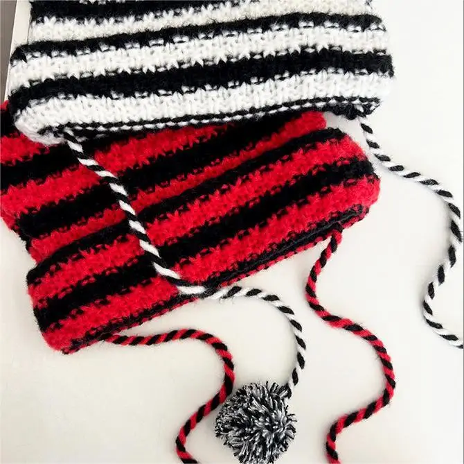 Cute Devil Knitted Beanie Hat Ins Skullies Striped Knitting Wool Cap Autumn Winter Cat Ears Pointed Pullover Women Hats bonnets