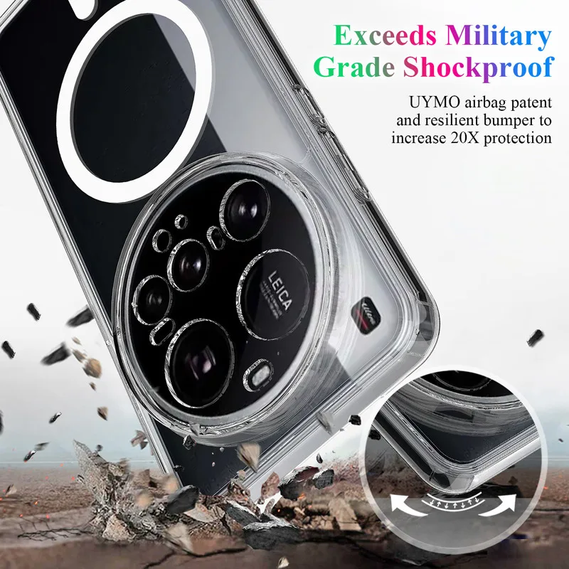 

For Xiaomi 15 Ultra Case ELVEV Magnetic Crystal Clear Hard PC + Soft TPU Transparent Back Phone Cover