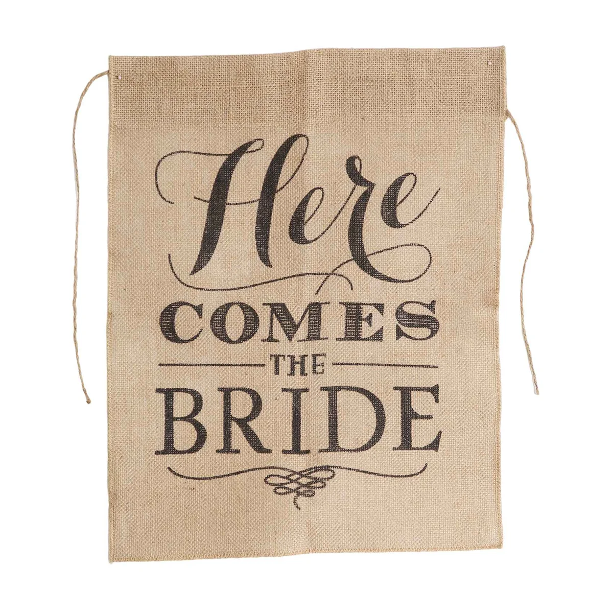 "Here Comes the Bride" Wedding Rustic Ceremony Burlap Banner For Flower Children 40cm x 50cm