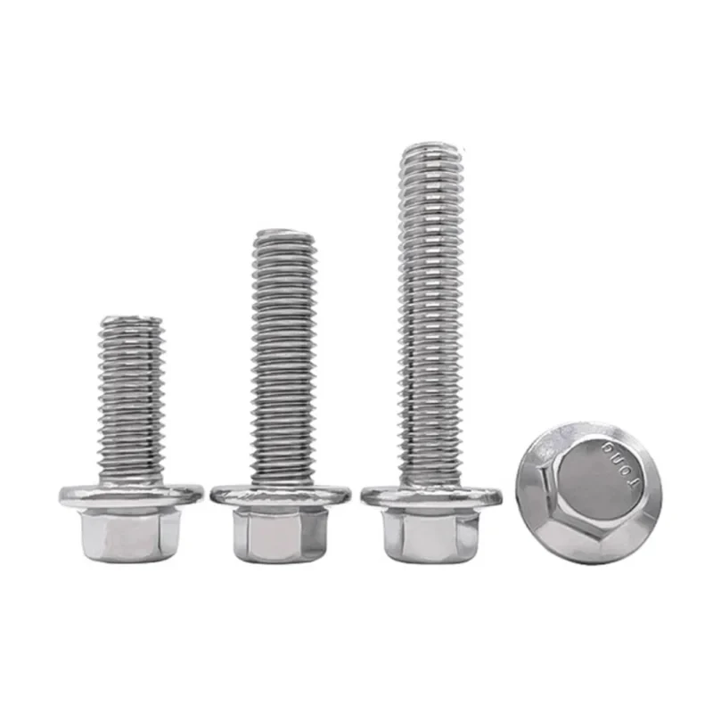 

304 Stainless Steel Flange Bolts 1/4-20 5/16-18 3/8-16 / Hex Head Serrated Locking Flange Screws with Vibration Resistance